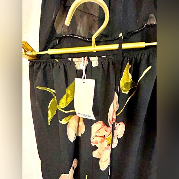 Boho Floral Halter Maxi Dress Small Black Pink Tie Back Lightweight Vacation - Picture 12 of 12